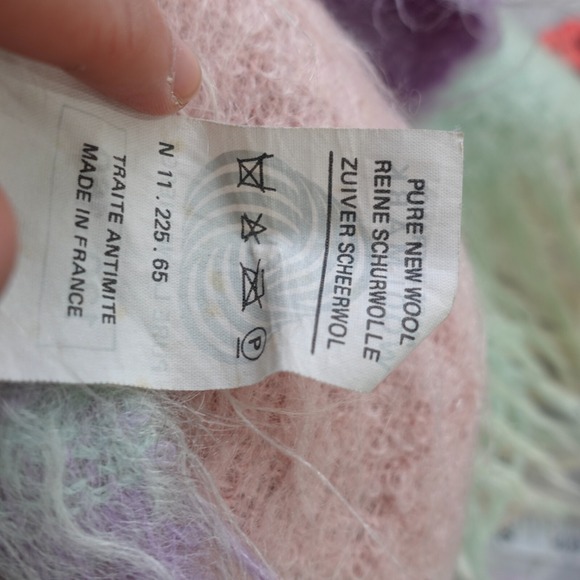 Mohair Throw Blanket Plaid Fuzzy Purple Green Woolmark Tag CHEVRE by ROBIN 68/44 - Picture 4 of 12